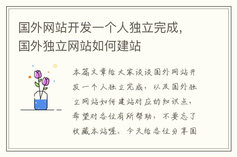 国外网站开发一个人独立完成,国外独立网站如何建站