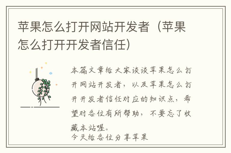 苹果怎么打开网站开发者(苹果怎么打开开发者信任)