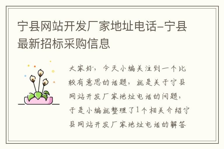 宁县网站开发厂家地址电话-宁县最新招标采购信息