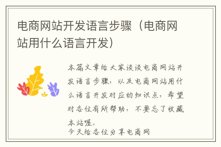 电商网站开发语言步骤(电商网站用什么语言开发)