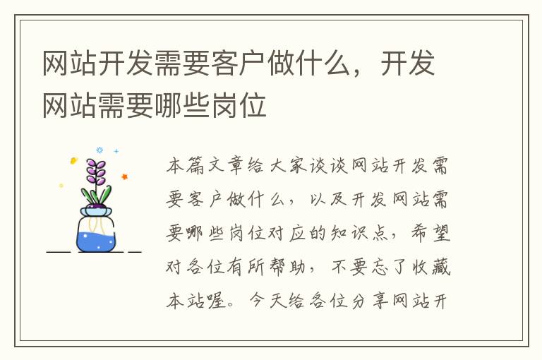 网站开发需要客户做什么,开发网站需要哪些岗位