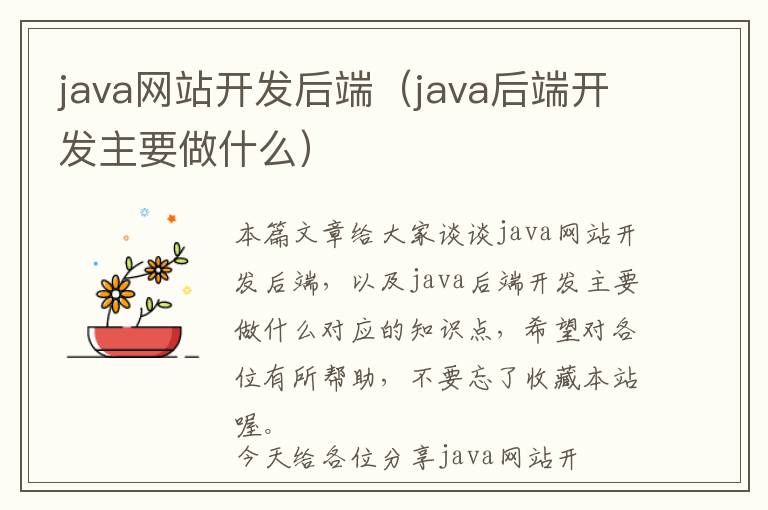 java网站开发后端(java后端开发主要做什么)