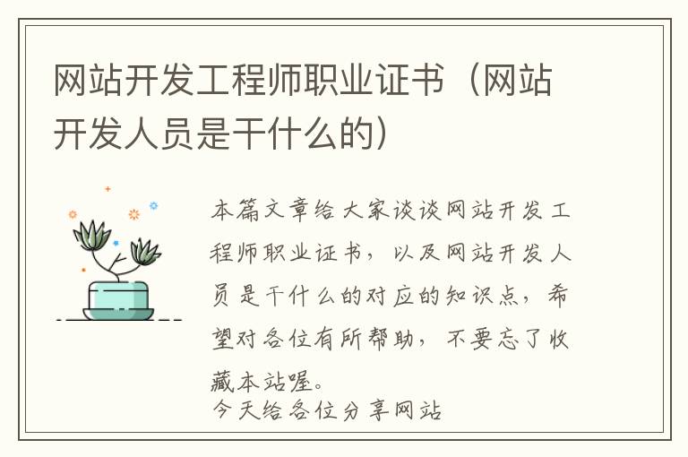 网站开发工程师职业证书(网站开发人员是干什么的)