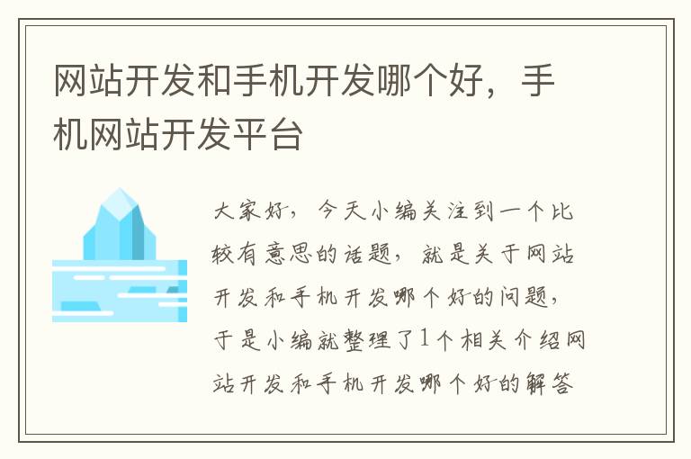 网站开发和手机开发哪个好,手机网站开发平台