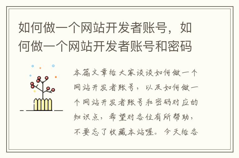 如何做一个网站开发者账号,如何做一个网站开发者账号和密码