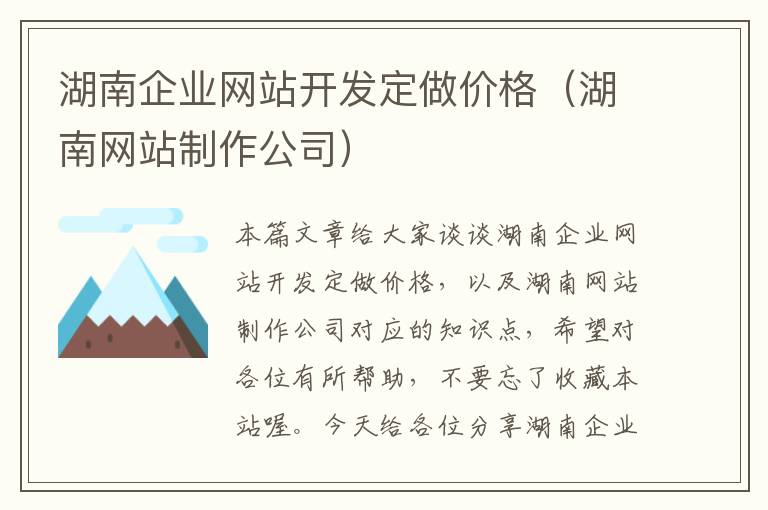 湖南企业网站开发定做价格(湖南网站制作公司)