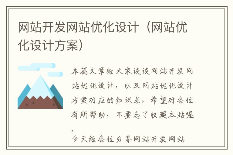 网站开发网站优化设计(网站优化设计方案)