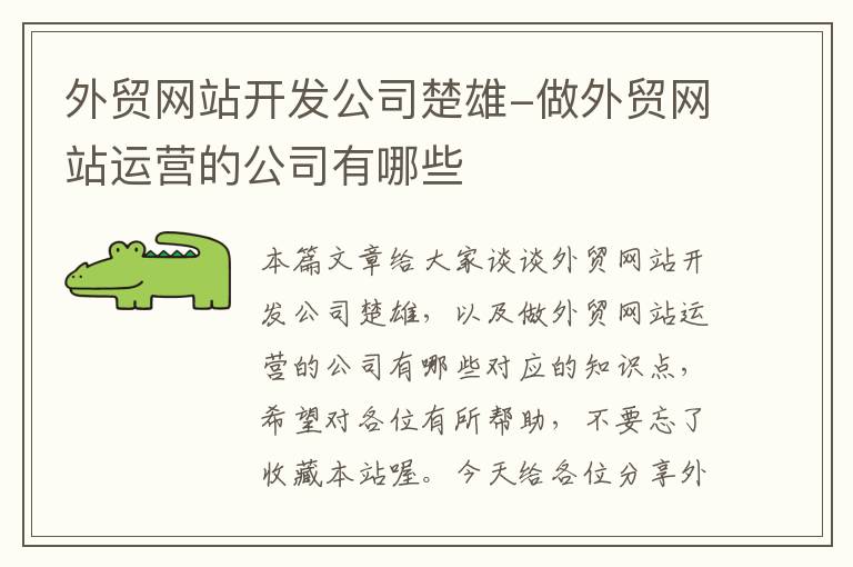 外贸网站开发公司楚雄-做外贸网站运营的公司有哪些