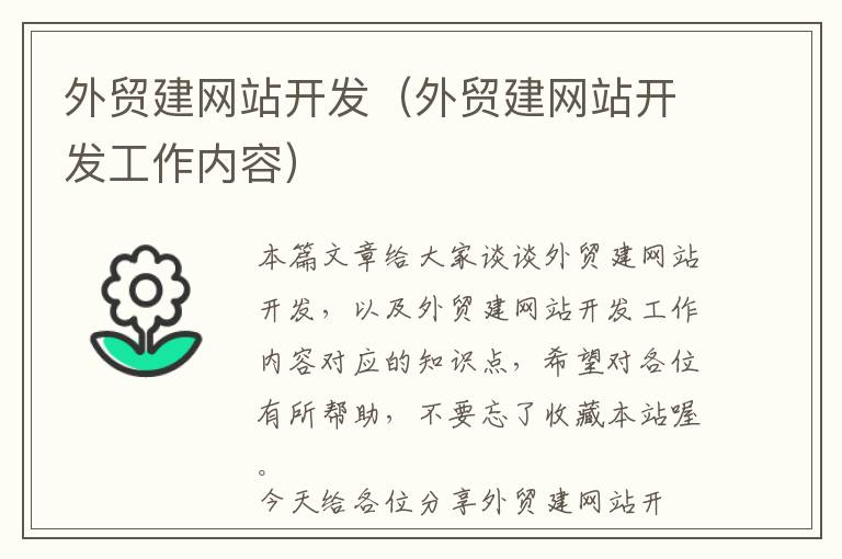 外贸建网站开发(外贸建网站开发工作内容)
