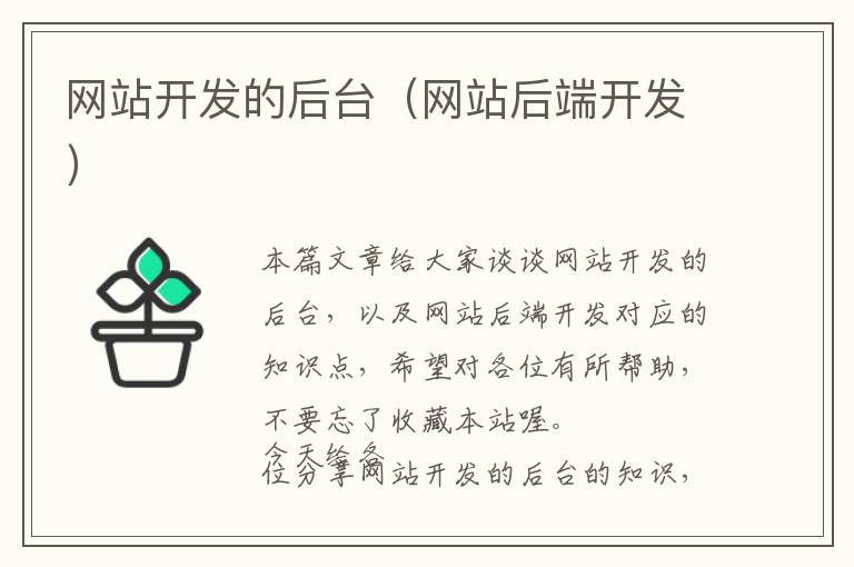 网站开发的后台(网站后端开发)