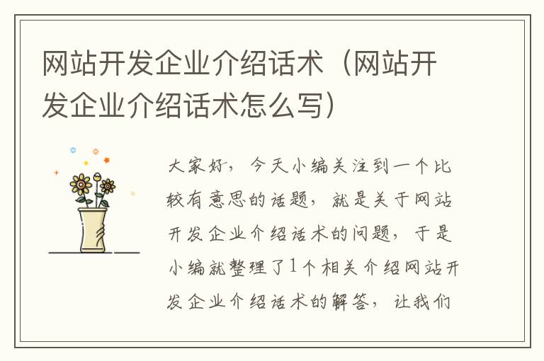 网站开发企业介绍话术(网站开发企业介绍话术怎么写)