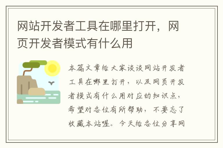 网站开发者工具在哪里打开,网页开发者模式有什么用