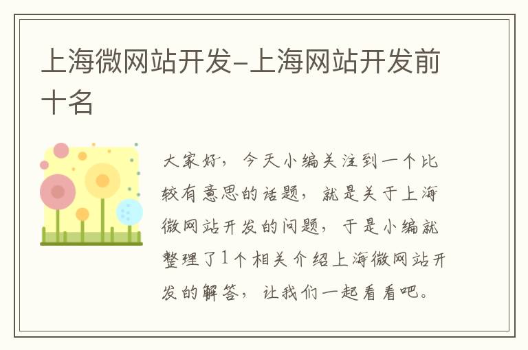 上海微网站开发-上海网站开发前十名