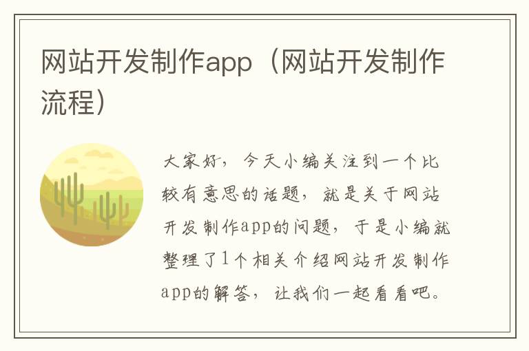 网站开发制作app(网站开发制作流程)