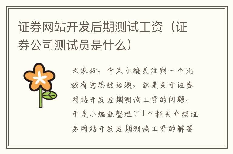 证券网站开发后期测试工资(证券公司测试员是什么)