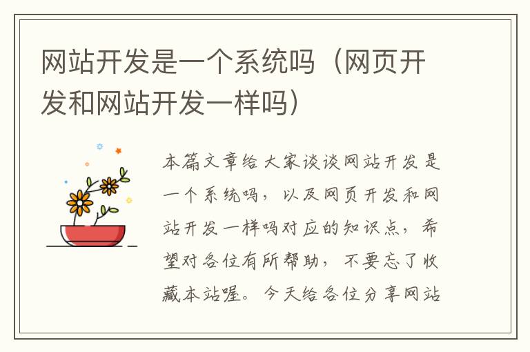 网站开发是一个系统吗(网页开发和网站开发一样吗)