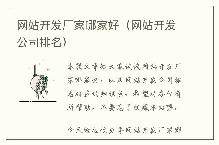 网站开发厂家哪家好(网站开发公司排名)