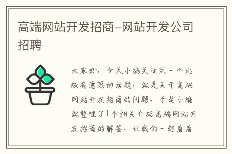 高端网站开发招商-网站开发公司招聘