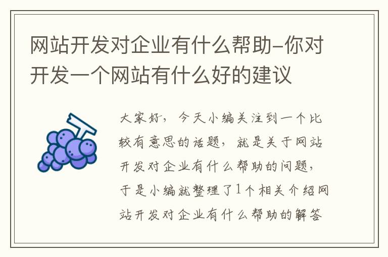 网站开发对企业有什么帮助-你对开发一个网站有什么好的建议