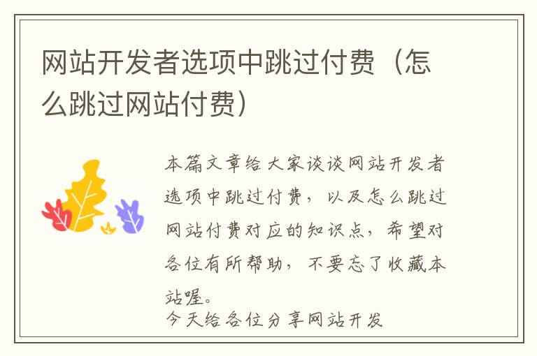 网站开发者选项中跳过付费(怎么跳过网站付费)