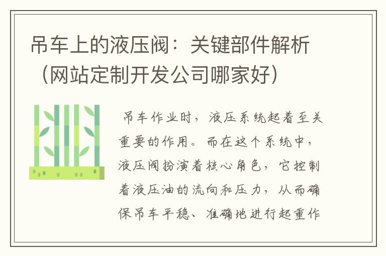 吊车上的液压阀:关键部件解析(网站定制开发公司哪家好)