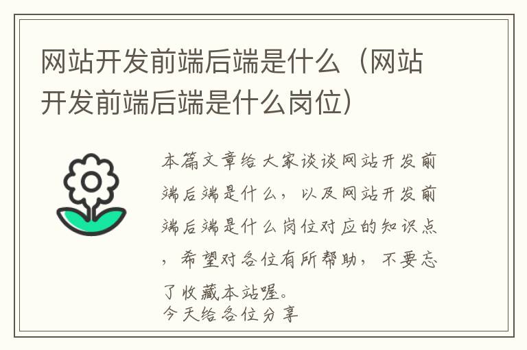 网站开发前端后端是什么(网站开发前端后端是什么岗位)
