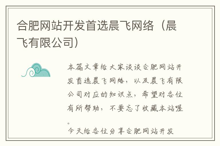 合肥网站开发首选晨飞网络(晨飞有限公司)