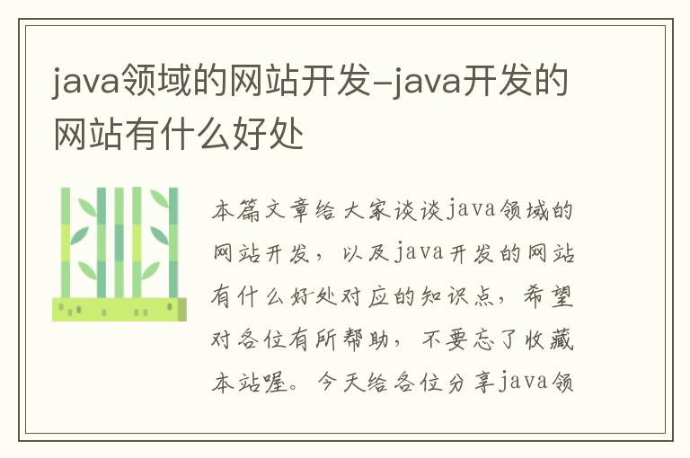 java领域的网站开发-java开发的网站有什么好处
