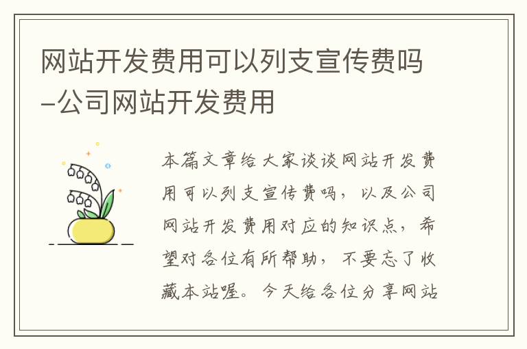 网站开发费用可以列支宣传费吗-公司网站开发费用