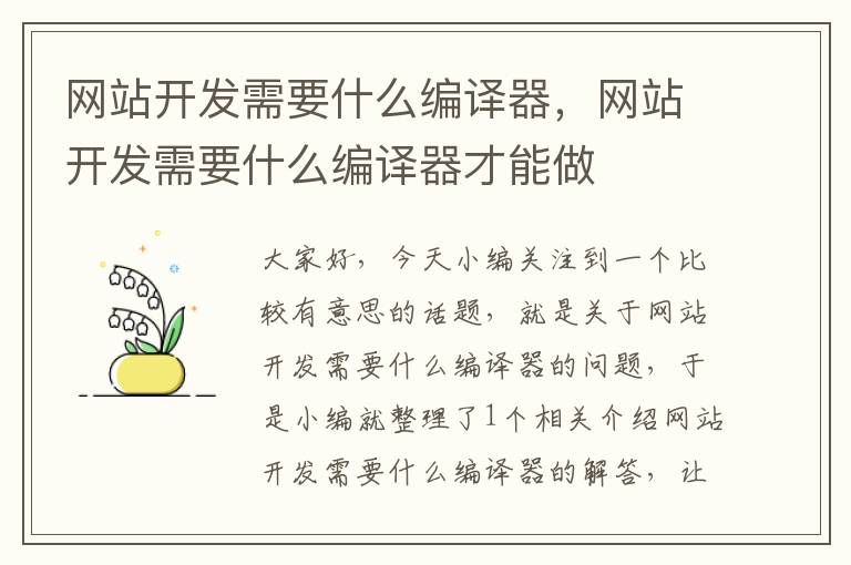 网站开发需要什么编译器,网站开发需要什么编译器才能做